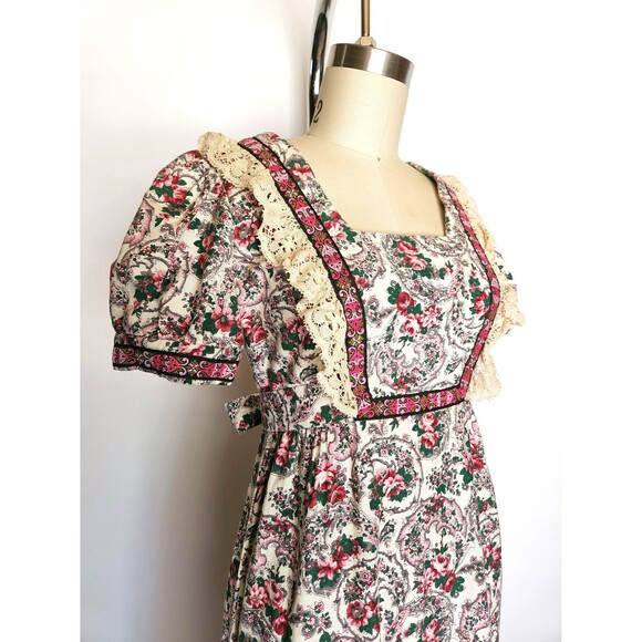 70s Floral Maxi Dress - Prairie Peasant Dress - Gunne Style Dress - Romantic XS - Picture 2 of 9